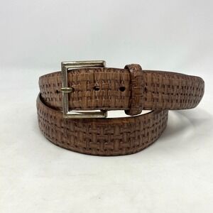 Vtg W Kleinberg Belt Mens 44 Brown Leather Embossed Basketweave Made in USA